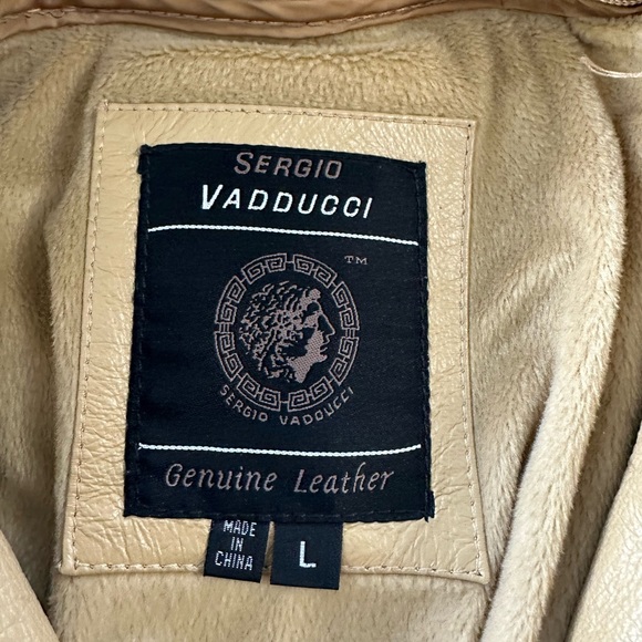 SERGIO VADDUCCI Leather Jacket Coat ZIP BELTED Removable Lining TAN Woman’s L - Picture 5 of 12